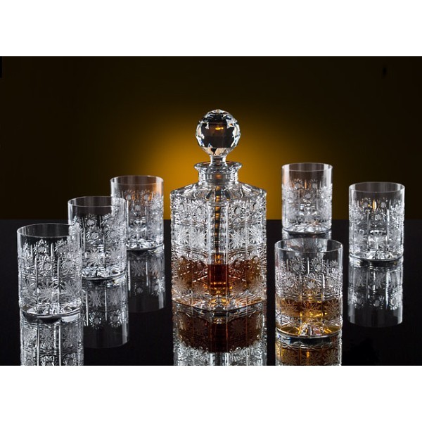 La Maison Du Cristal Whiskey Decanter Set With 6 Glasses Bohemia Crystal