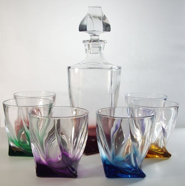 La Maison du Cristal - Rainbow decanter set with 6 glasses. Bohemia ...